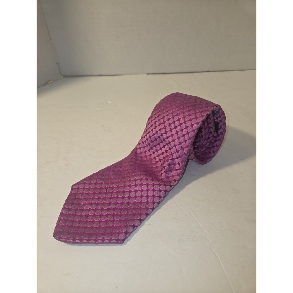 Ted Baker London Men's Pointed Tie Pink Purple Polka Dot Pattern Neck Tie